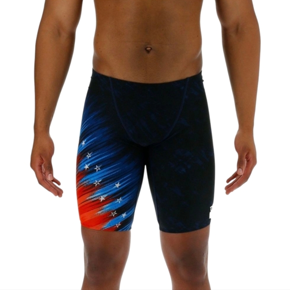 TYR Men's Valiance Swim Jammers Shorts Black Blue Red Swimwear NWT‎ Size 38 XL - Picture 1 of 9